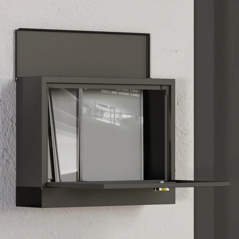 HOMCOM Cassetta Postale in Metallo con 2 Chiavi di Sicurezza, 3 Finestre e Foro di Drenaggio, 36.5x11.5x29 cm, Nera