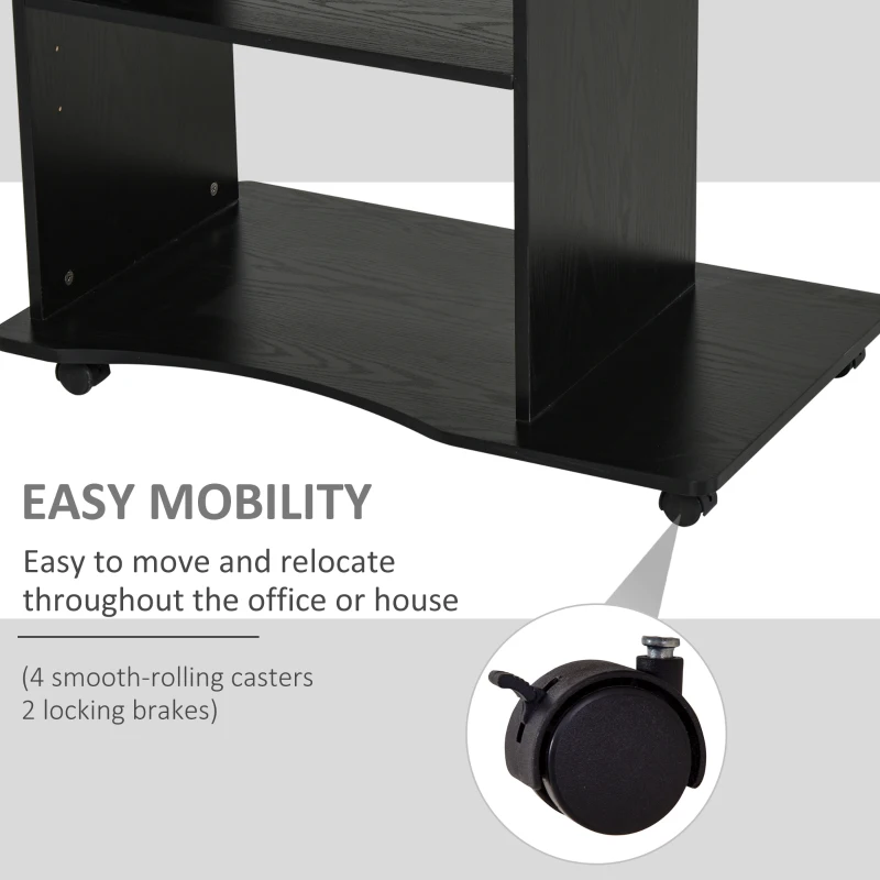 HOMCOM Mobile Small Office Computer Desk PC Table Home Workstation with Slide-Out Keyboard Tray, Adjustable Shelf, CPU Stand, 0.8m, Black