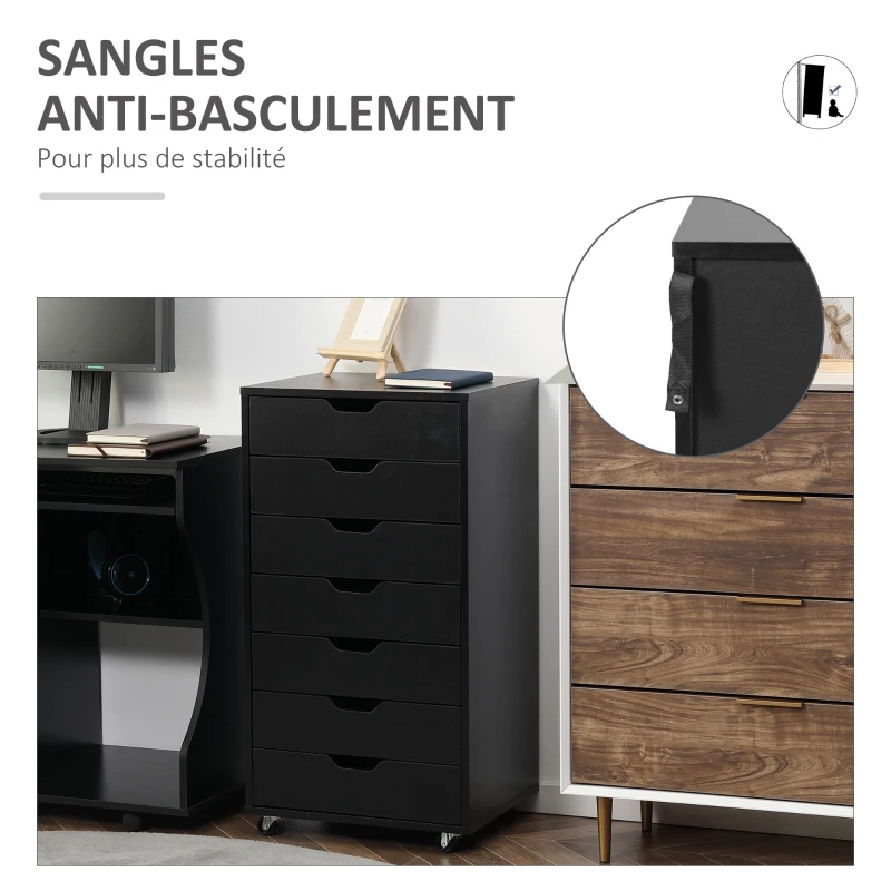 Vinsetto Caisson de bureau à roulette meuble rangement bureau avec 7 tiroirs organisateur pour documents, format A4 ou lettres