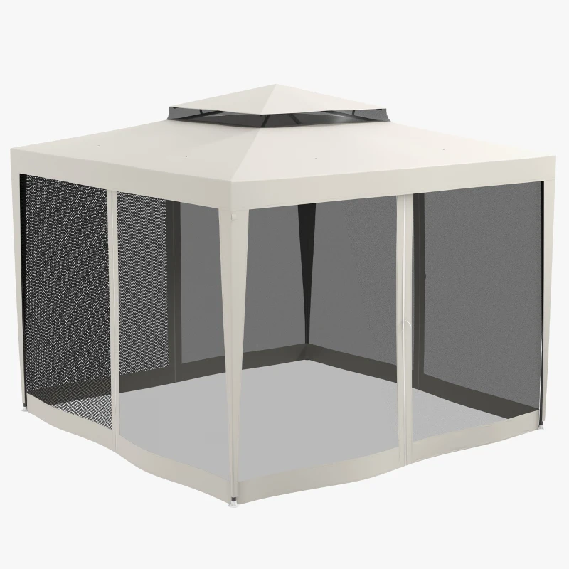 Outsunny Tonnelle barnum de jardin 3 x 3 m avec 4 moustiquaires amovibles - double toit - crème