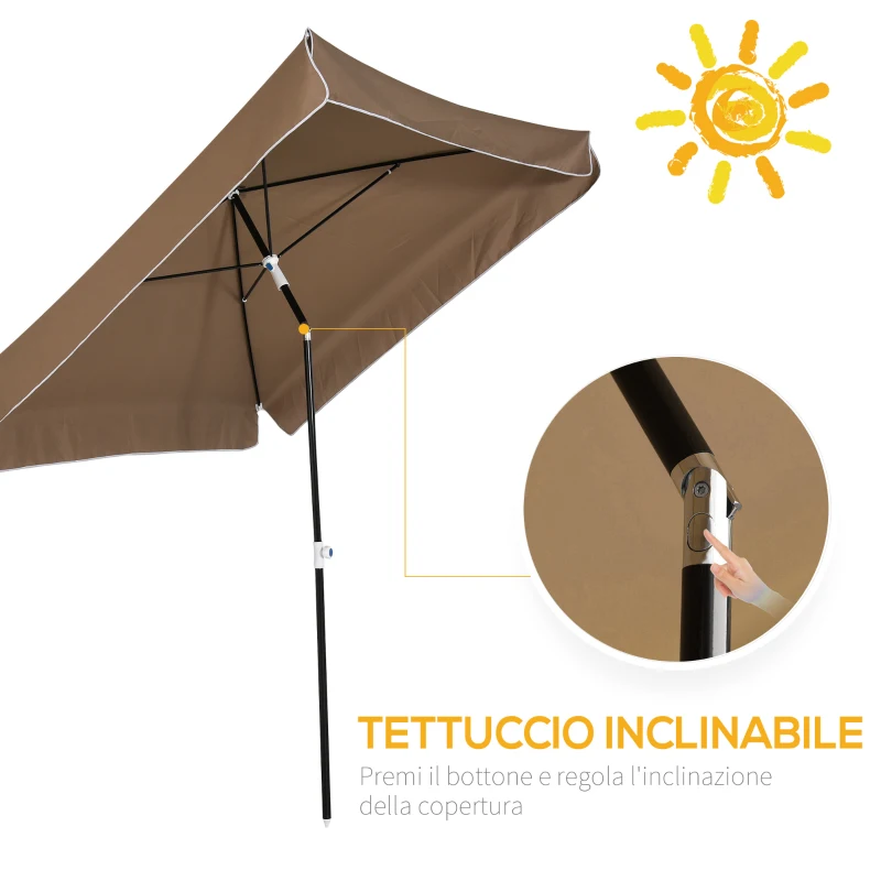 Outsunny Ombrellone 2x2 m da Esterno con Tettuccio Quadrato, Regolabile e Portatile, in Metallo e Poliestere, Caffè