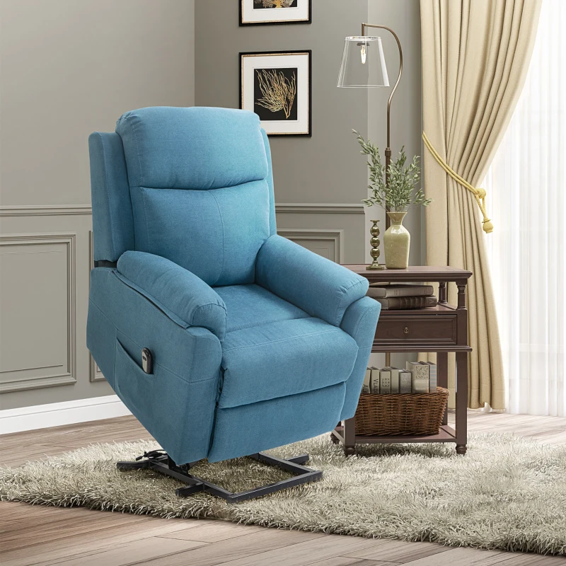 HOMCOM Fauteuil électrique releveur fauteuil relax avec repose-pieds dossier inclinable télécommande poche latérale bleu(m-2)
