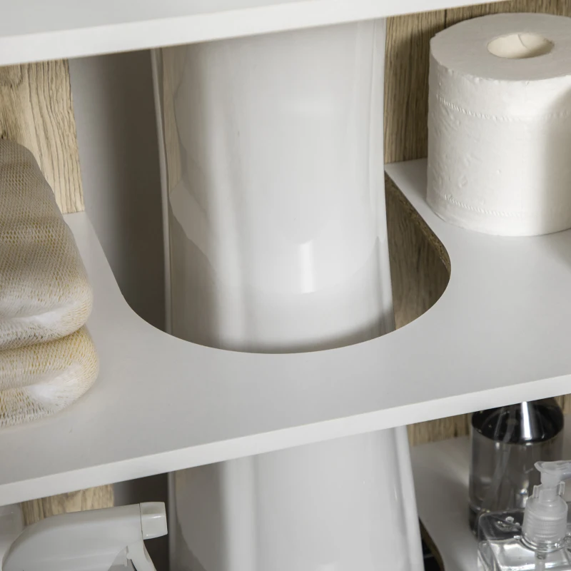 kleankin Mueble para Debajo del Lavabo Armario Bajo con 2 Puertas Estante y Patas de Acero 60x30x60 cm Roble y Blanco