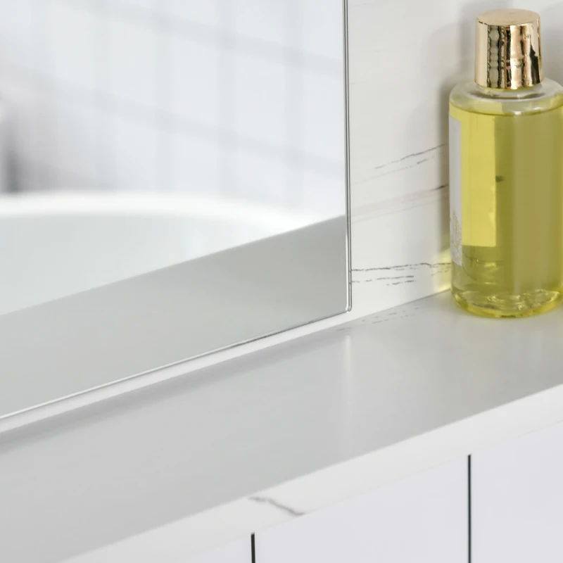 kleankin Miroir mural de salle de bain avec étagères de rangement - 4 étagères latérales + 1 étagère inférieure - MDF