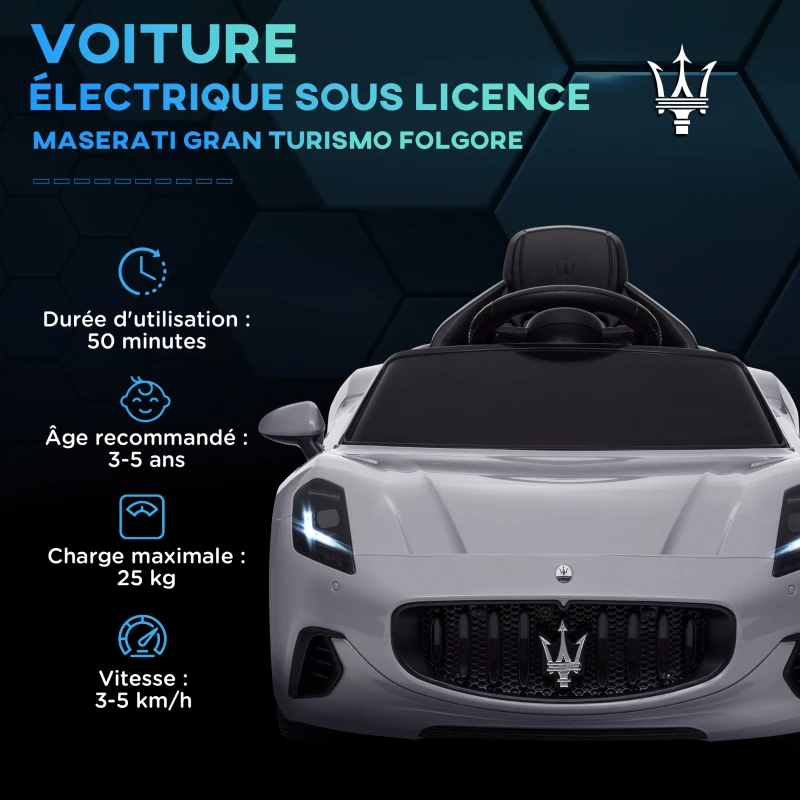 AIYAPLAY Voiture électrique pour enfants sous licence Maserati Gran Turismo Folgore, 12V avec télécommande, de 3 à 5 ans, gris