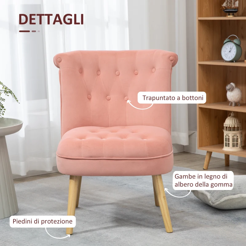 HOMCOM Sedia Moderna per Soggiorno e Sala da Pranzo con Seduta Imbottita e Tessuto Vellutato, 60x66x79 cm, Rosa