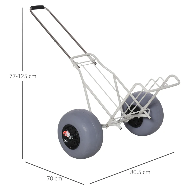 Outsunny Chariot de Plage Pliable - Chariot de Transport Pliable Tout-Terrain - Manche télescopique - Grandes Roues Basse Pression