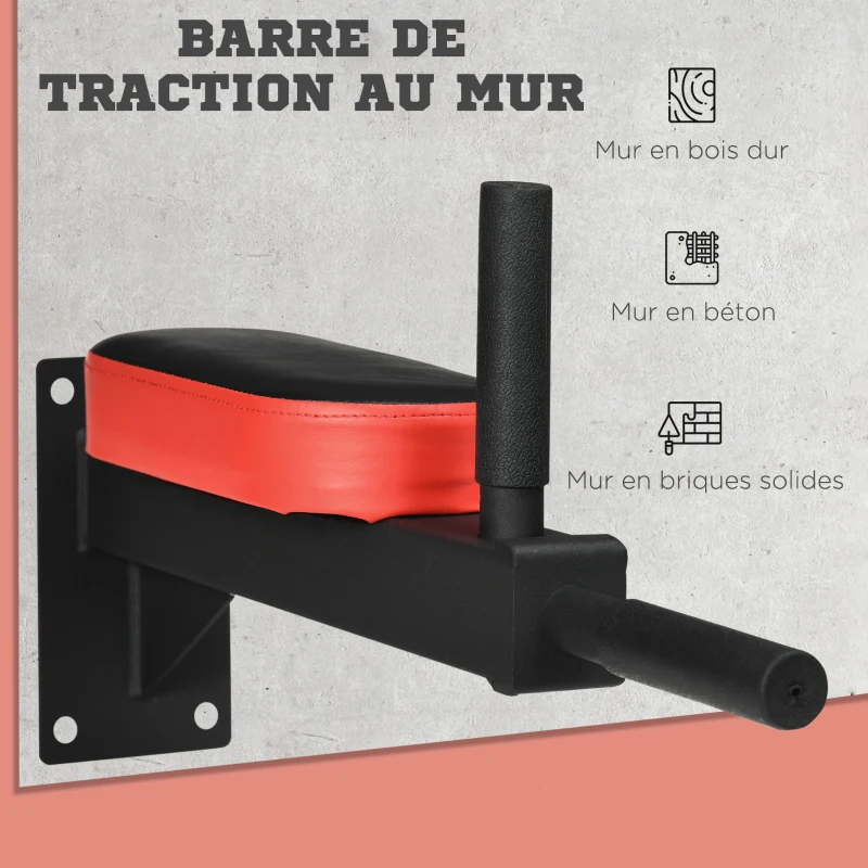 HOMCOM 2 barres de traction à dips et abdominaux rembourrée fixation murale charge maximale 100 kg 53 x 13 x 18 cm noir rouge