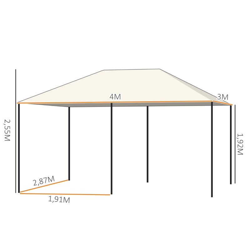 Outsunny Tonnelle barnum pavillon de jardin style colonial toiles latérales amovibles 3L x 4l x 2,55H m crème