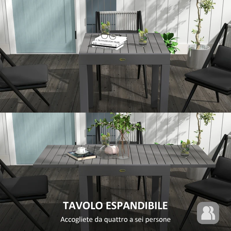 Outsunny Tavolo da Giardino Allungabile per 4-6 Persone con Piano a Doghe, in Alluminio, 81/162x80x75 cm, Grigio
