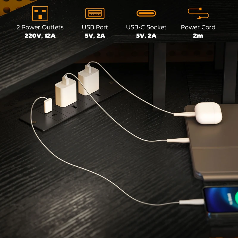 HOMCOM 'L' Shaped Work Desk, with LED Lights - Black