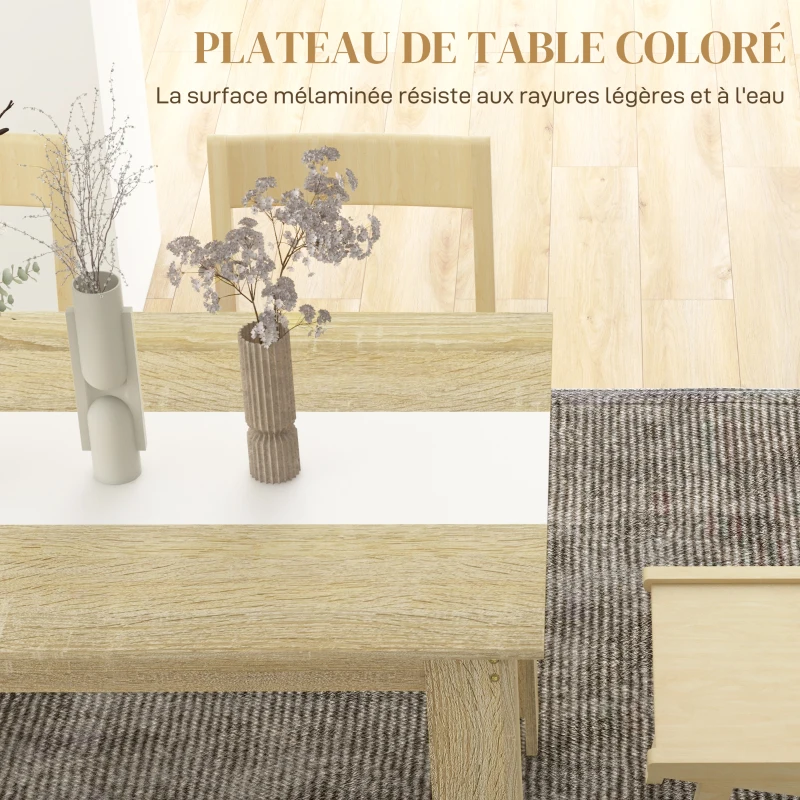 HOMCOM Table de salle à manger pour 6 personnes en bois aspect naturel et blanc, dim. 140L x 90l x 75H cm