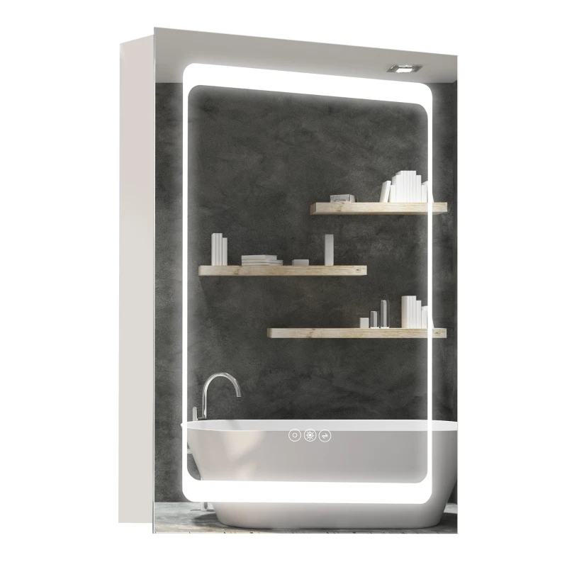 kleankin LED Illuminated Bathroom Mirror Cabinet with LED Lights, Wall-mounted Storage Organizer with Shelves, Touch Switch For Makeup Cosmetic