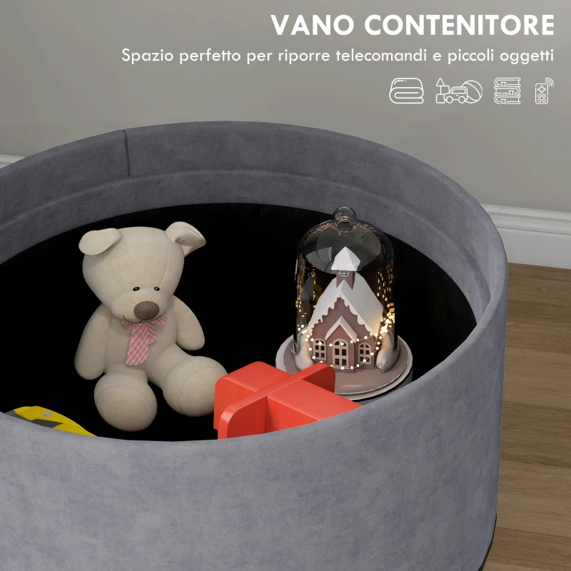 HOMCOM Pouf Contenitore Tessuto Sherpa da 120 kg max con Vassoio a Ribalta, in MDF e Faggio, 56x56x42 cm, Grigio