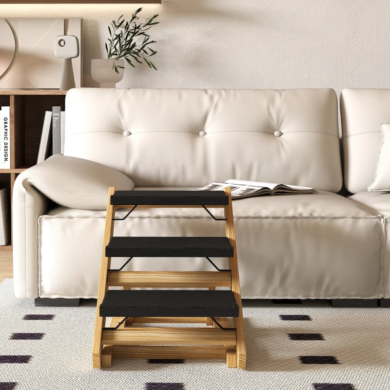 PawHut Adjustable Dog Steps Dog Ramp, 3-Step Non-slip Pet Stairs for Medium Sized Dogs, Foldable Dog Stairs for Bed Sofa