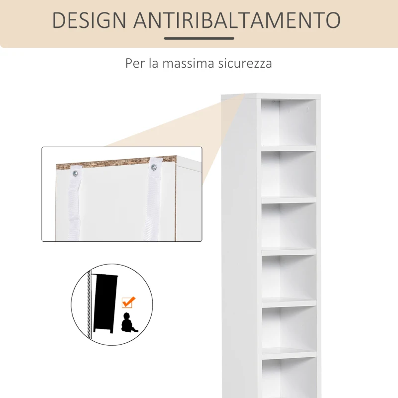 HOMCOM Libreria Scaffale porta CD set 2 Pezzi a 12 Ripiani in Legno, 21x19.2x88.3 cm, Bianco