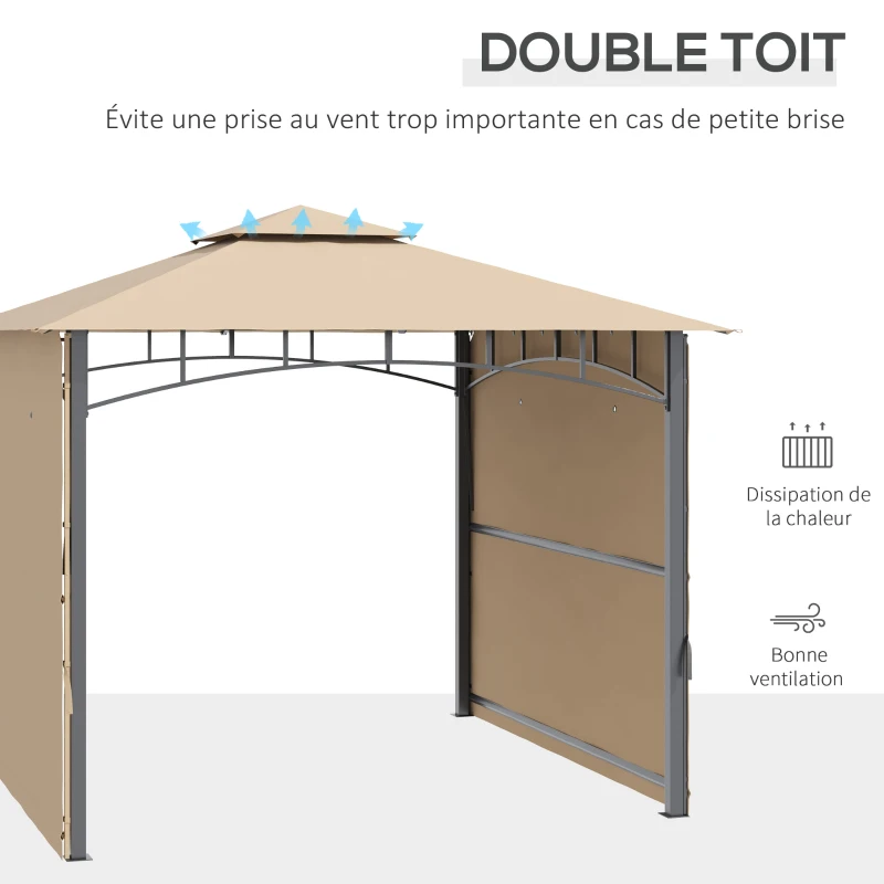 Outsunny Tonnelle pavillon de jardin 3x3m auvent pliable double toit pour ventilation auvents réglables structure en métal tissu polyester 3L x 3l x 2,7H m beige