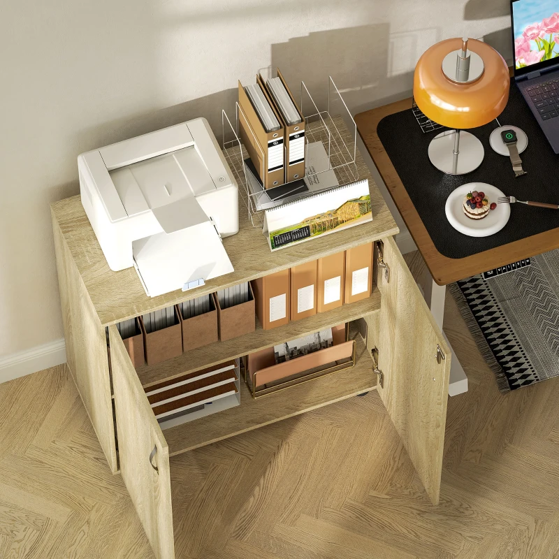 Vinsetto Two-Tier Locking Office Storage Cabinet - Oak(m-9)