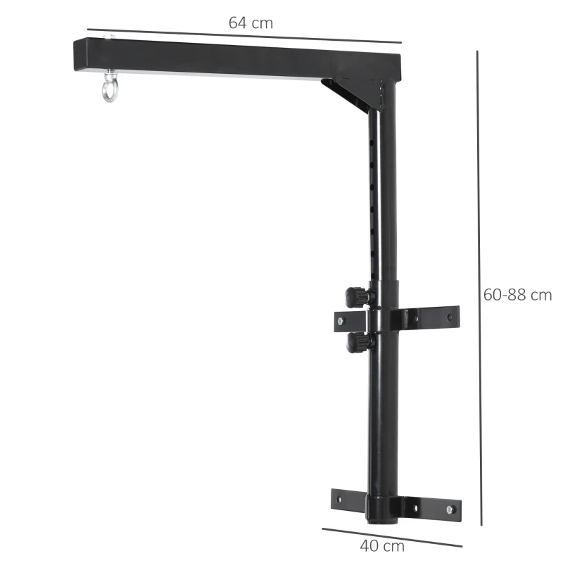 HOMCOM Soporte de Pared para Saco de Boxeo Regulable Soporte de Pared para Saco de Boxeo con Gancho Bolsa Pesada MMA Tubo Robusto de Acero Carga Máx. 100 kg Negro