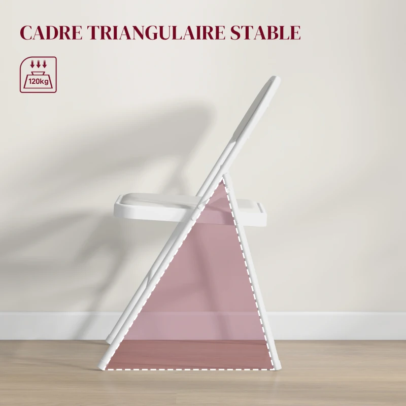 HOMCOM Lot de 2 chaises pliantes chaises de salle à manger portables cadre en acier dim. 45l x 46P x 78H cm blanc