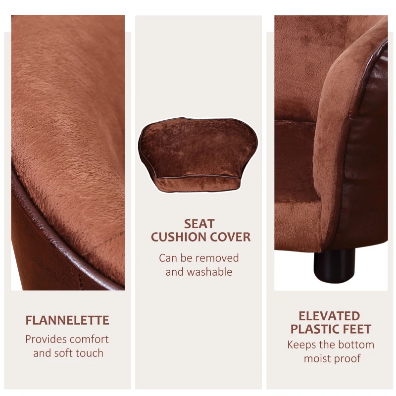 PawHut Dog Sofa Bed for XS-Sized Dogs, Pet Couch with Removable Soft Cushion, Cat Sofa Lounge with Back Pocket, Thick Sponge, Wooden Frame