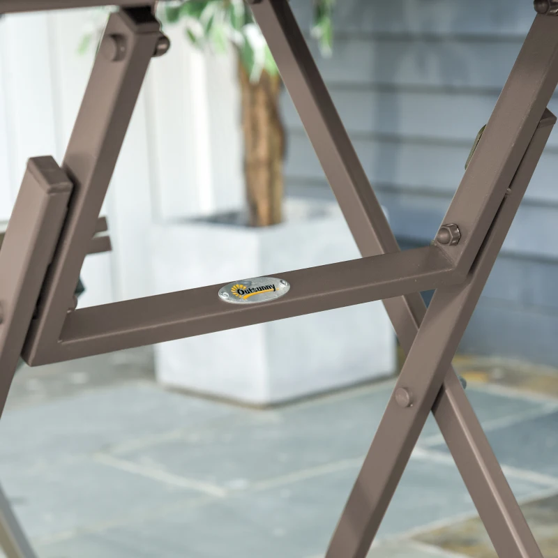 Outsunny Ensemble Bistro de Jardin 3 pièces Pliables Design Contemporain Table carrée et 2 chaises à Lattes métal époxy PE Aspect Bois