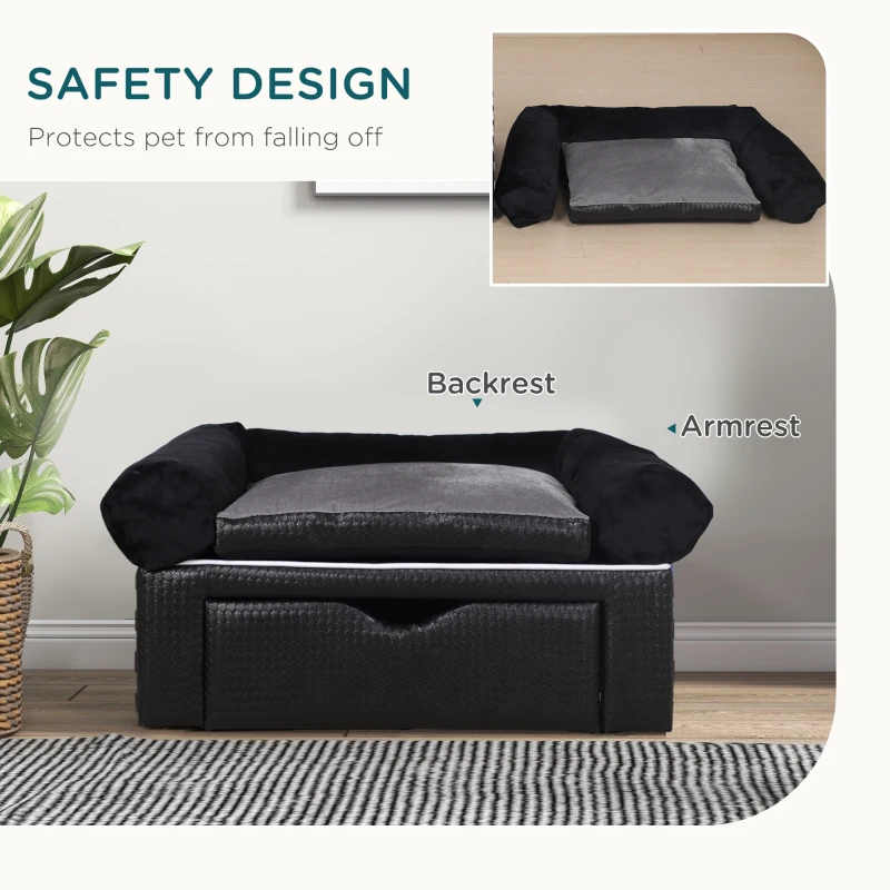 PawHut Dog Sofa Bed, with Storage, Drawer, Soft Cushion, for Small Dogs - Black