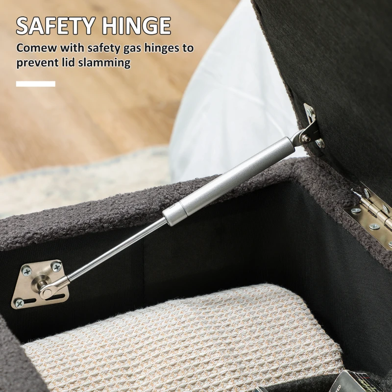 HOMCOM 57L Teddy Fleece Storage Ottoman - Dark Grey