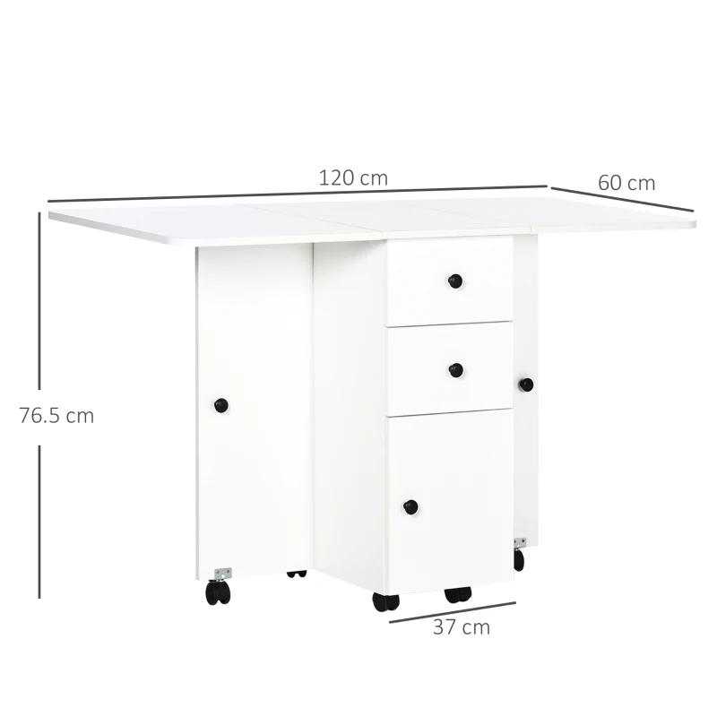 HOMCOM Multi-Storage Six-Person Drop Leaf Dining Table -  White