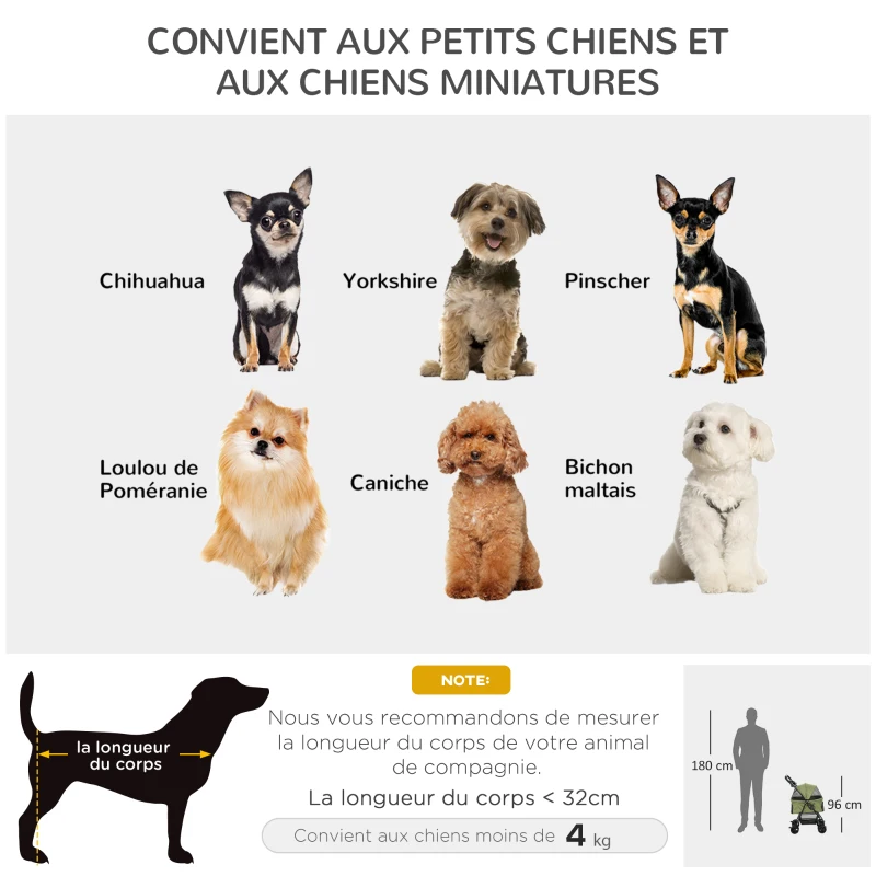 PawHut Poussette buggy pliable chien chat panier rangement porte-gobelets tissu 300D Oxford imperméable 4 roues vert