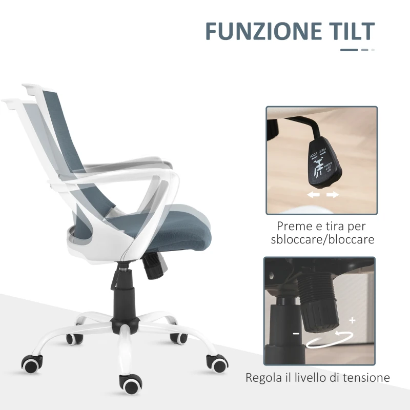 HOMCOM Sedia da Ufficio Ergonomica con Altezza Regolabile, Funzione Dondolo e Tessuto a Rete, Grigio