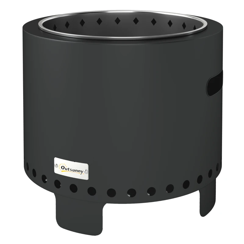 Outsunny Smokeless Steel Fire Pit, with Poker - Grey