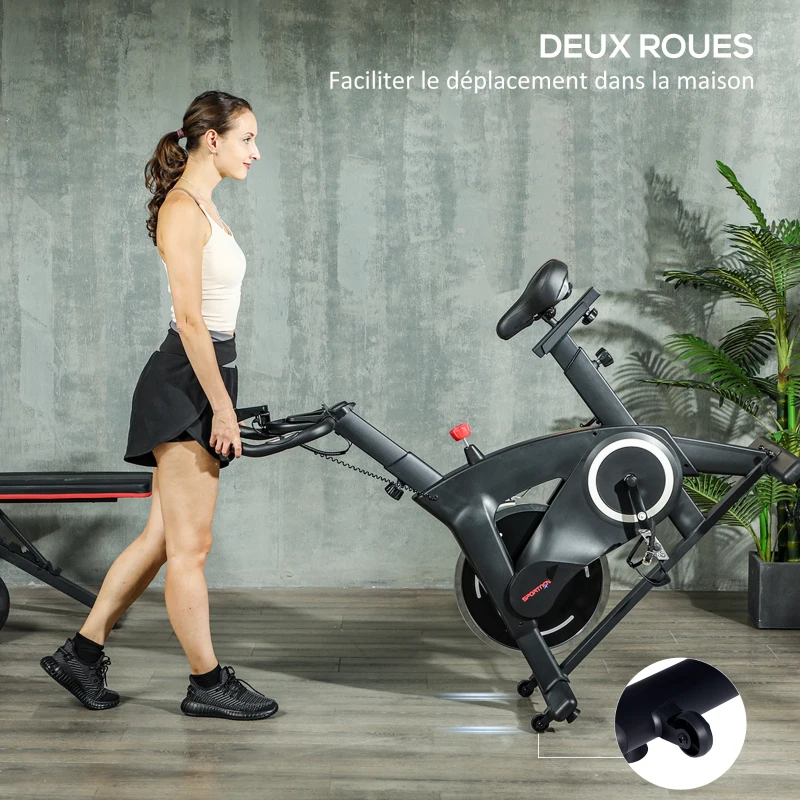SPORTNOW Vélo d'appartement fitness silencieux résistance, selle et poignée réglables, écran LCD, support tablette, noir