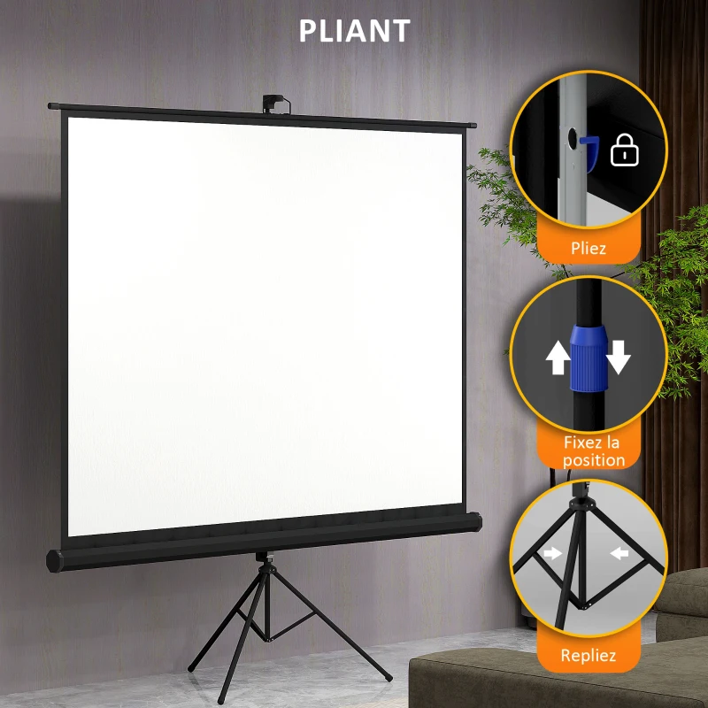 HOMCOM Écran de projection 100 pouces avec support trépied hauteur réglable, écran 4K HD 4:3, films en intérieur/à l'extérieur