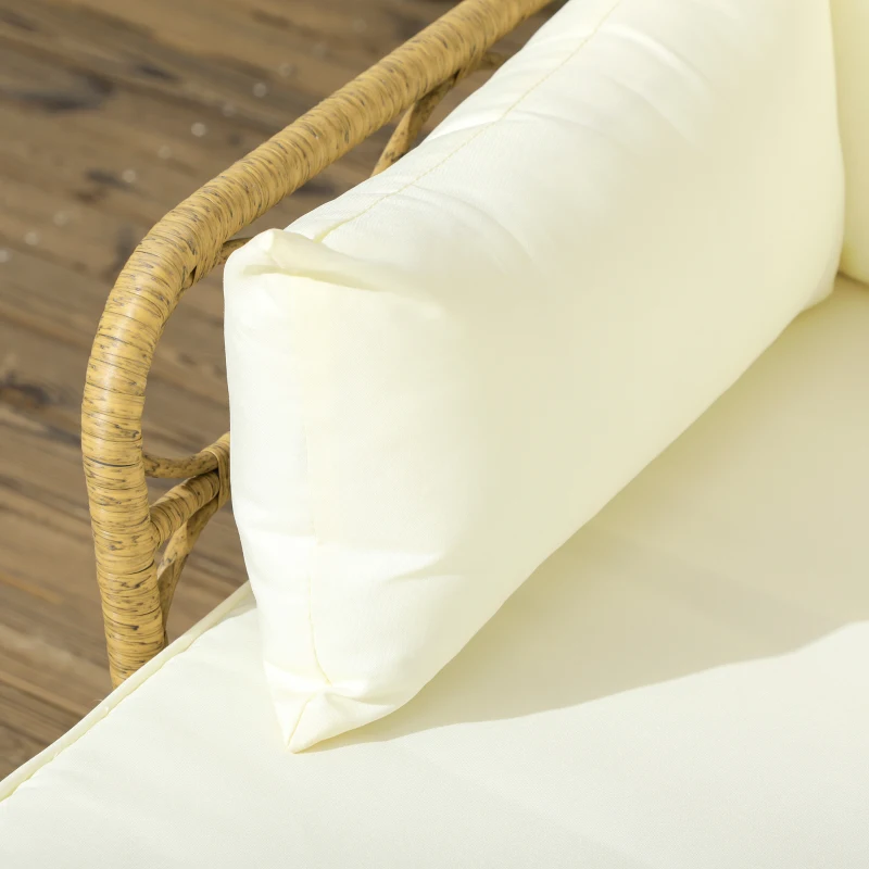 Outsunny Salotto da Giardino in Rattan PE con Chaise Longue, Divano 2 Posti e Tavolino, Crema