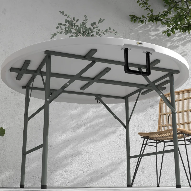 Outsunny Table ronde de jardin pliante Ø122 cm peut accueillir 6 personnes pour évènement, structure métal, plateau HDPE