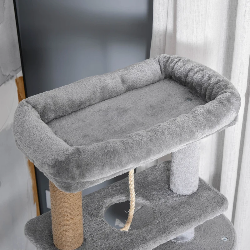 PawHut Árbol Rascador para Gatos Altura 120 cm Torre de Gatos con Plataformas Cueva Hamaca Postes de Yute 48x48x120 cm Gris