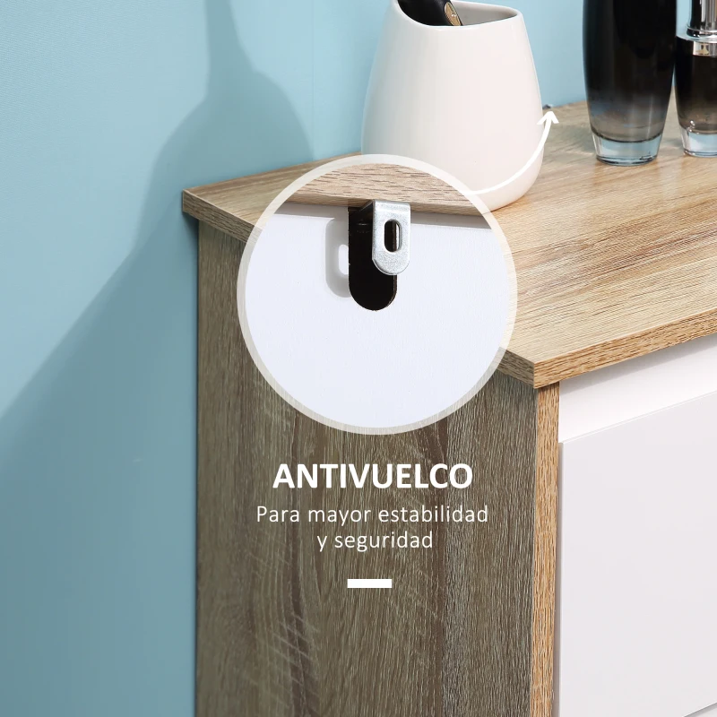 kleankin Armario Auxiliar de Baño con 1 Cajón y 1 Puerta Mueble Auxiliar de Baño para Salón Aseo Dormitorio Estilo Moderno Antivuelco 32,6x30x90 cm Blanco y Natural