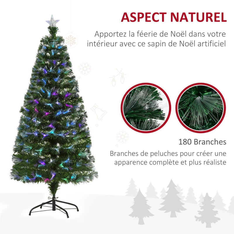 HOMCOM Sapin de Noël Artificiel Arbre de Noël Lumineux 150cm en Fibre Optique Deco Noël lumière à Variation de Couleurs Vert