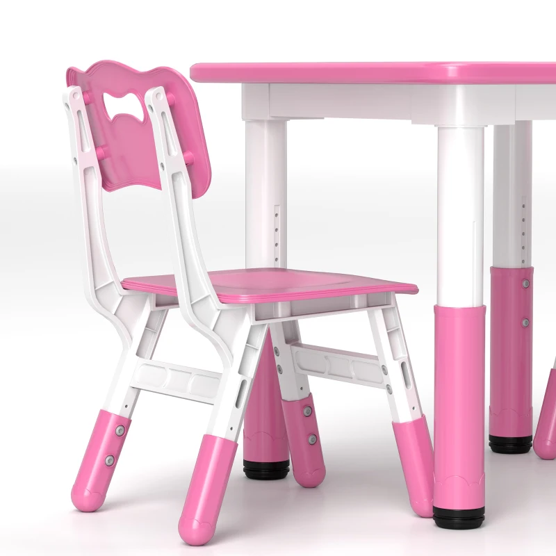 AIYAPLAY Height Adjustable Toddler Table and Chair Set, 3-Piece Children Activity Table w/ 2 Chairs for Playroom, Bedroom - Pink