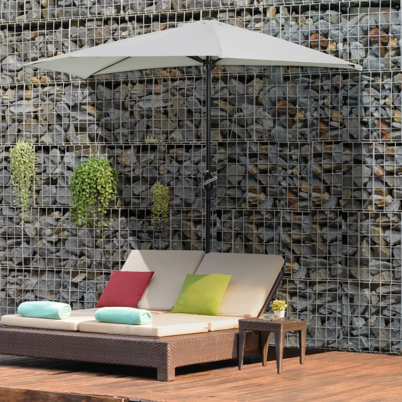 Outsunny 2.7m Garden Half Parasol, Outdoor Balcony Umbrella with 5 Steel Ribs, Patio Sun Shade, Cream White