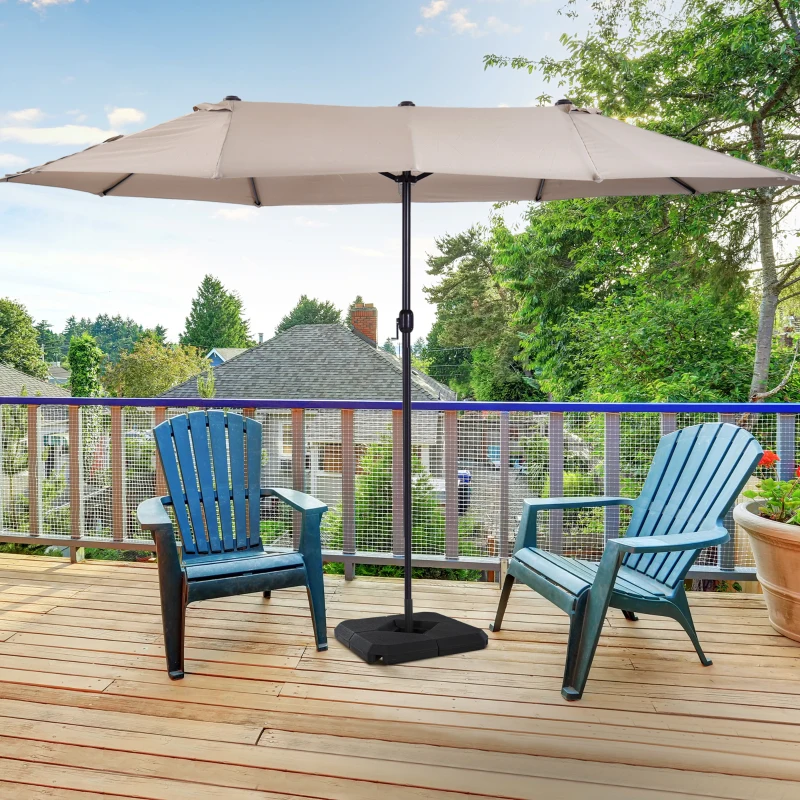 Outsunny 4PCs Fillable Parasol Base Weights with Steel Cross Base Garden Umbrella Stand 60L Water or 72kg Sand Filled Weights Plastic Black