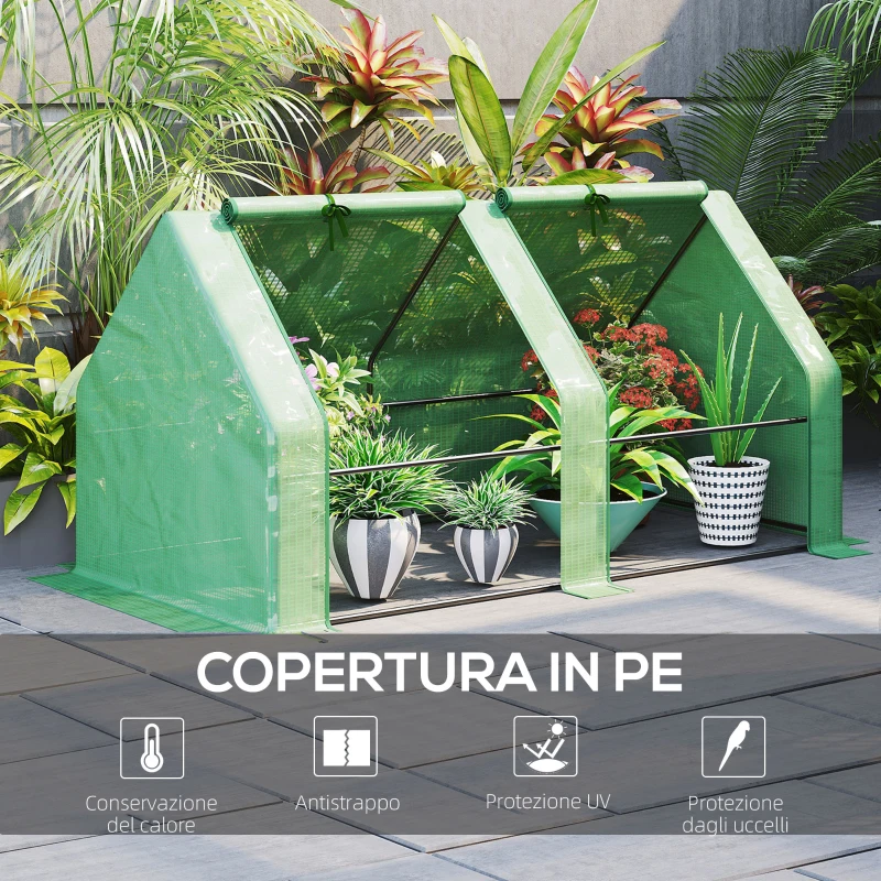 Outsunny Serra da Giardino con Copertura in PE Rinforzato e Telaio in Acciaio, 180x90x90cm, Verde