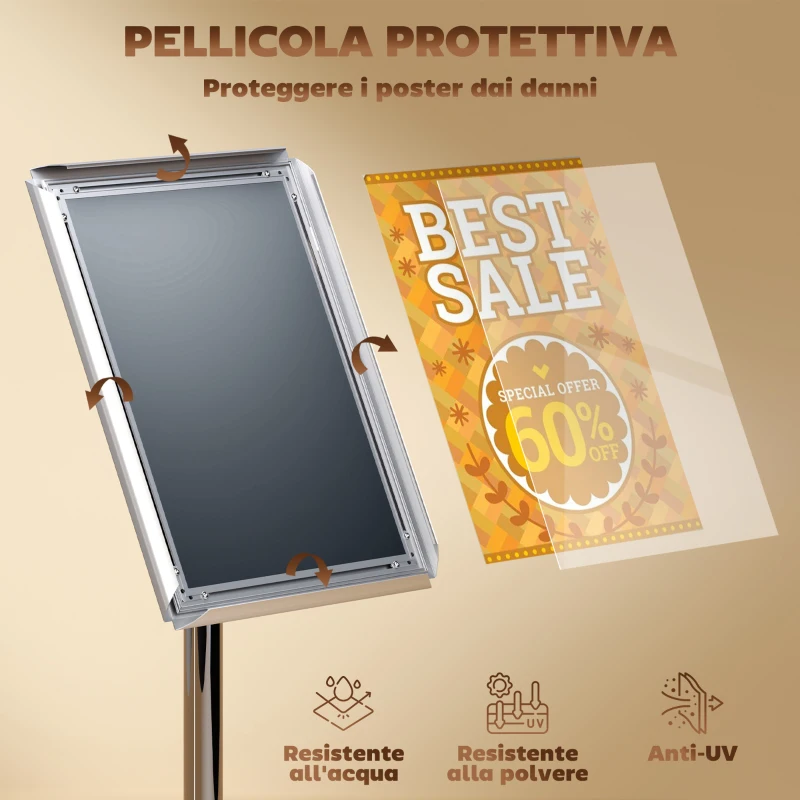 HOMCOM Cavalletto Espositore Poster A3 con Altezza e Inclinazione Regolabili, Acciaio e Alluminio, Argento