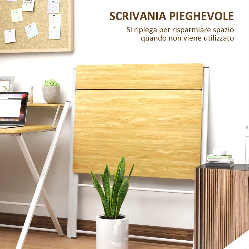 HOMCOM Scrivania Pieghevole con Ripiano Rialzato e Gambe a X, in Legno e Acciaio, 86x66x82 cm, Bianco e color Legno
