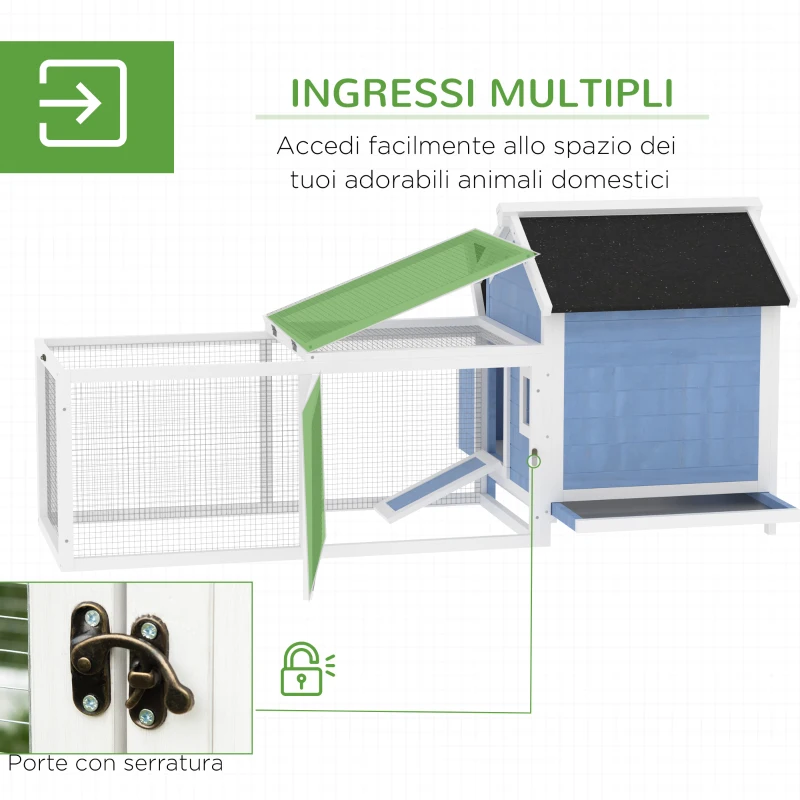 PawHut Gabbia per Galline Ovaiole con Zona Corsa e Vassoio di Nidificazione Rimovibile, Pollaio da Giardino in Legno con Tetto Impermeabile, 180x91x79 cm