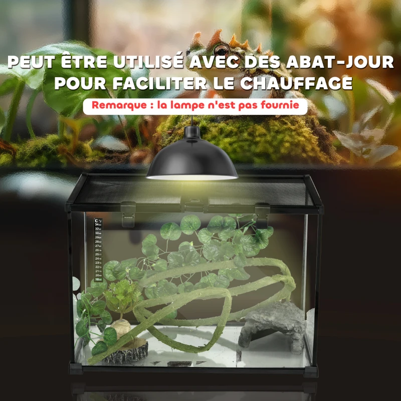 PawHut Boîte à reptiles habitat de terrarium transparent couvercle coulissant treillis métallique noir