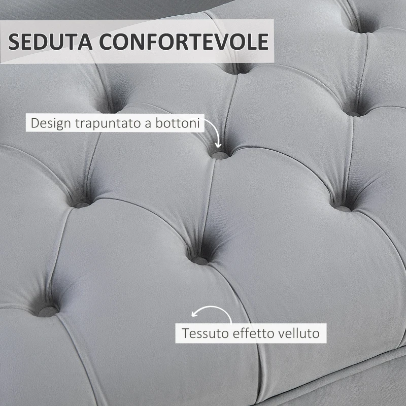 HOMCOM Panca Imbottita Fondoletto in Tessuto Vellutato e Base in Metallo Dorato, 118x45x42cm, Grigio