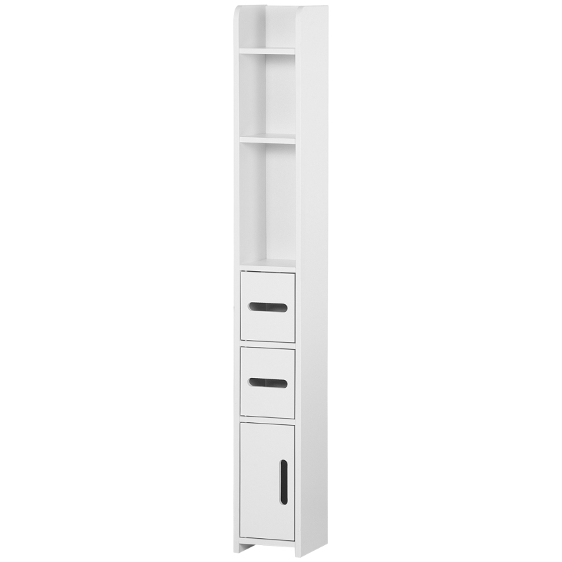 kleankin Modern Bathroom Storage Cabinet, Freestanding Tall Bathroom Cabinet with Open Shelves and 3 Cupboards with Door, for Bedroom Hallway, White