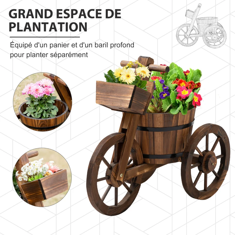 Outsunny Porte Plante Tricycle - étagère de Pots de Fleurs - jardinière dim. 52L x 31l x 45H cm - Bois de Sapin